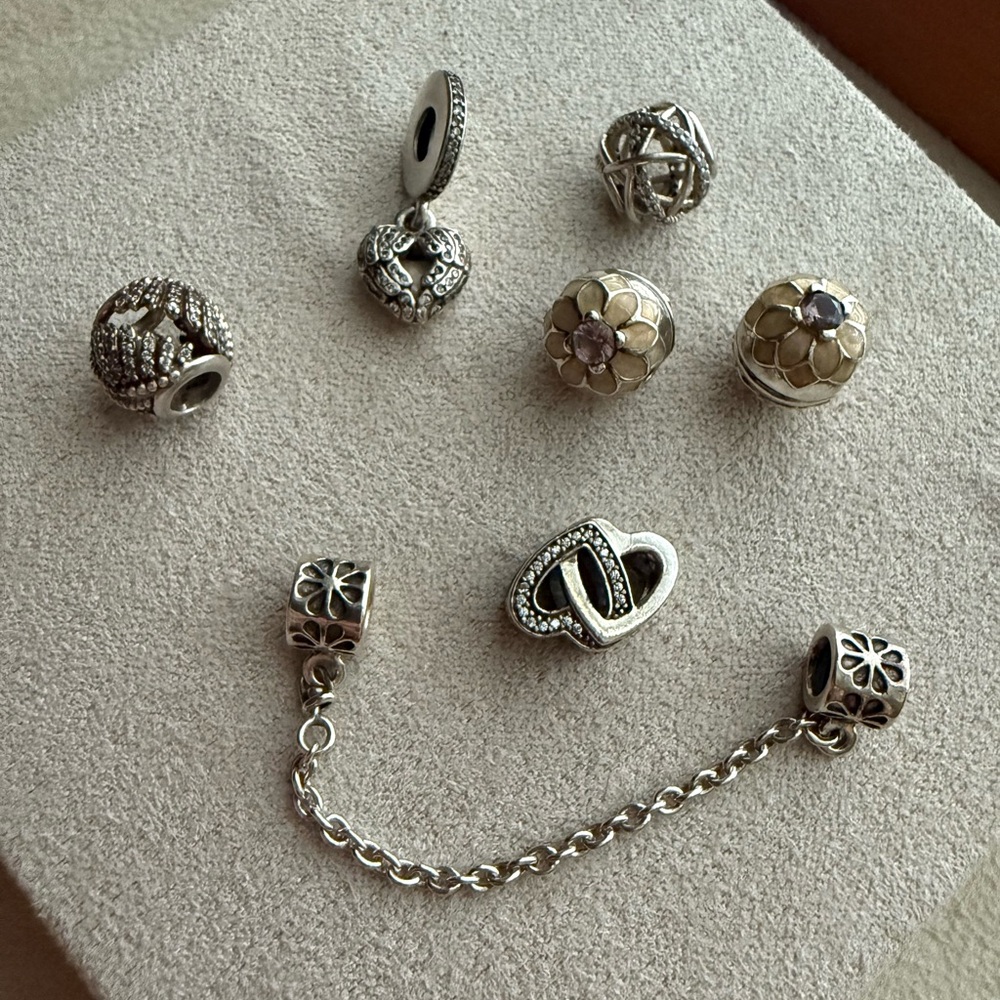 Pandora Silver Charms and Safety Chain